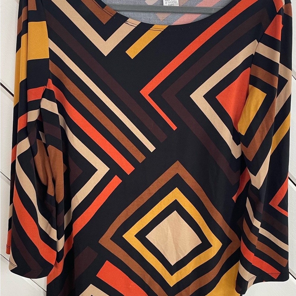 Allison Taylor Black and Orange Geometric Blouse